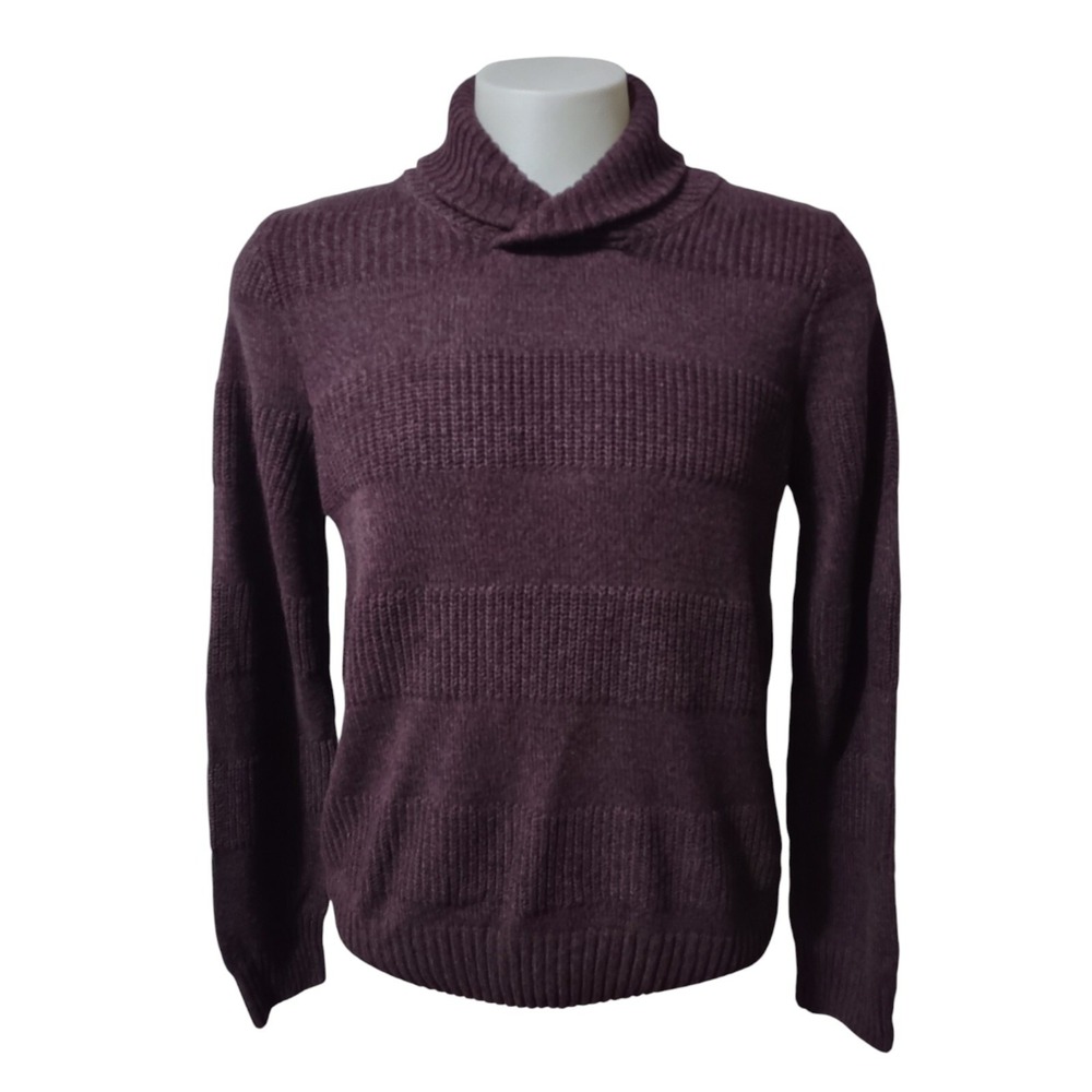 Apt. 9‎ Sweater M Mens Cabin Core Burgundy Shawl Collar Textured Stripe Pullover